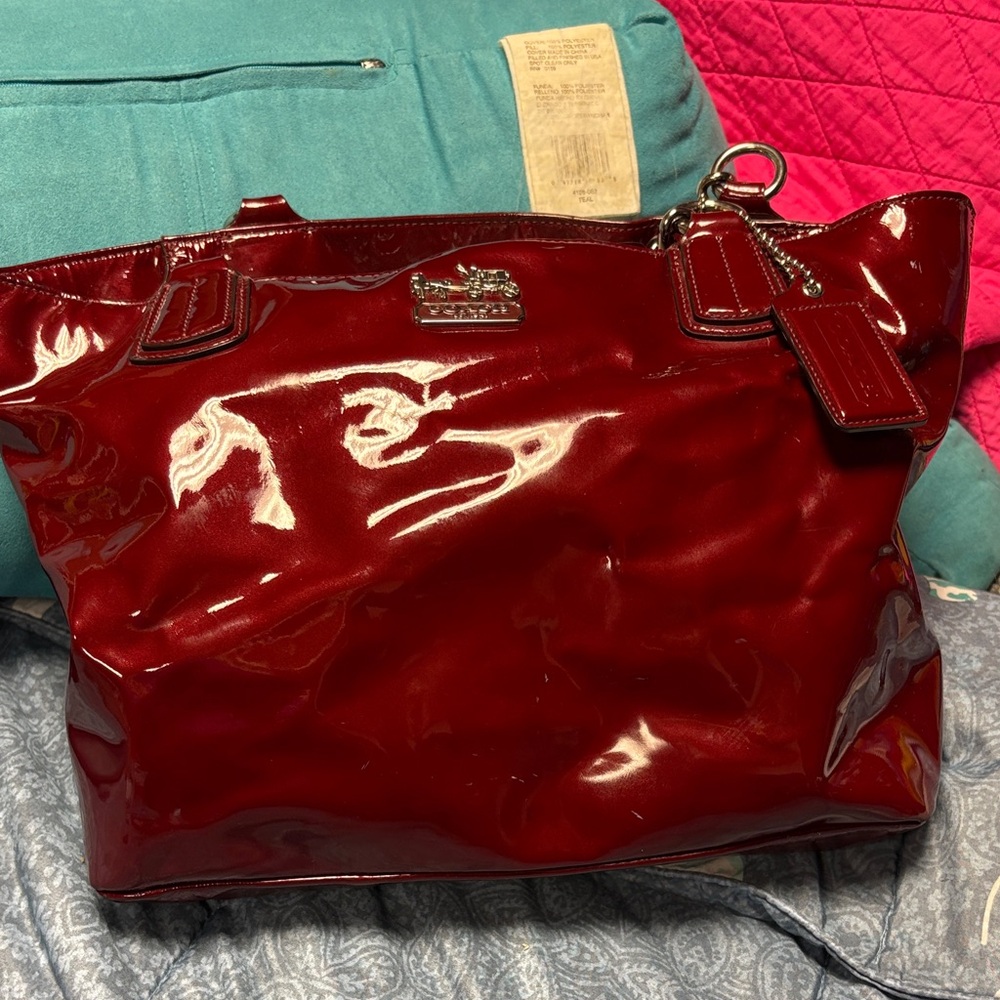 Coach Patent Leather Tote in Cherry Red